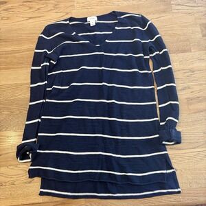 Old Navy Blue with White Strip Cozy Fall Sweater V Neck Preppy Women's XS‎ EUC